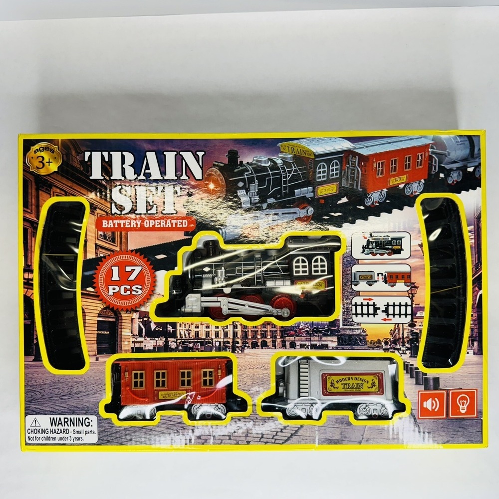 Train Set Battery Operated 17 Piece Lights & Sounds Age 3+‎ Huajun Toys NEW